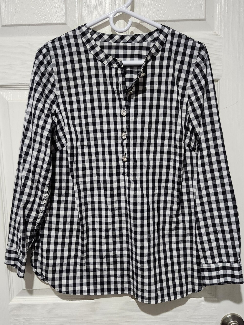 Talbots Black and White Gingham Button Front Tunic Size Medium
